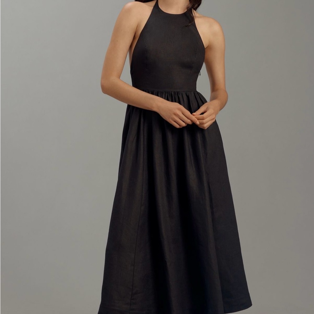 Reformation Black Halter Backless Sundress